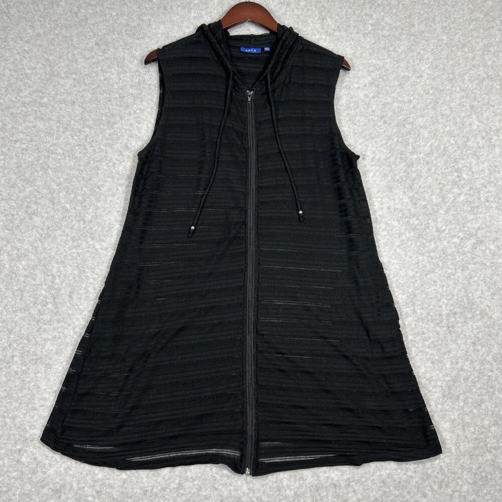 APT 9 Hooded Beach Cover Sz XL Black Zip Front Pocket Sleeveless Athleisure Chic